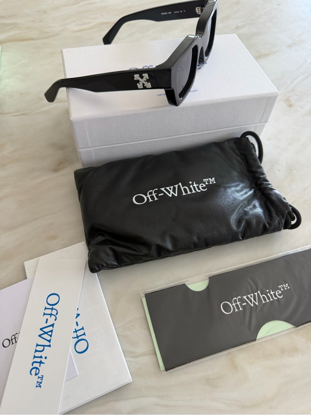 Off-White Black Glossy Rectangular Logo Sunglasses